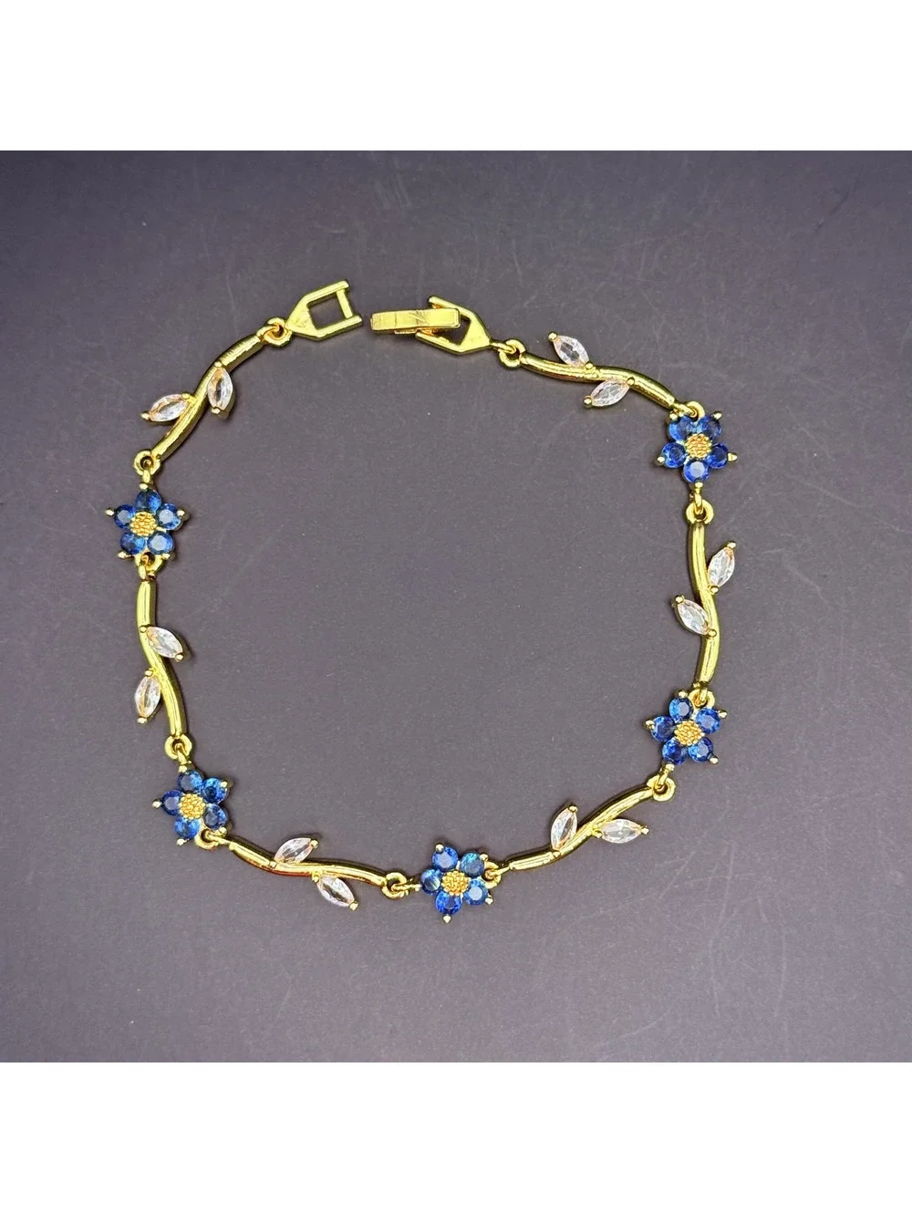 candy+clover blue floral crystal vine gold tone bracelet
